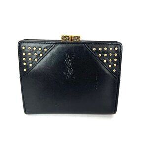 Saint Laurent Lambskin Cassandre Studs Black Leather Vintage Coin Wallet